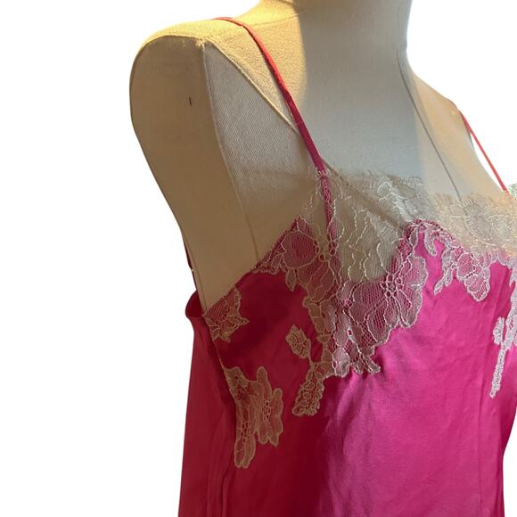 Victoria Secret Slip Mini Dress SZ Med Pink with White Lace Cami Nighty Party - Picture 10 of 11